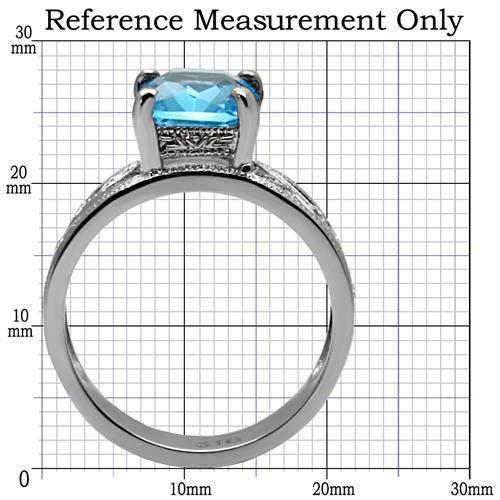 MATK081 - High polished (no plating) Stainless Steel Ring with Synthetic Synthetic Glass in Sea Blue