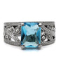 MATK081 - High polished (no plating) Stainless Steel Ring with Synthetic Synthetic Glass in Sea Blue