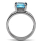 MATK081 - High polished (no plating) Stainless Steel Ring with Synthetic Synthetic Glass in Sea Blue
