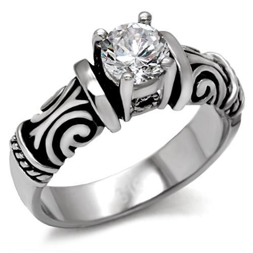 MATK082 - High polished (no plating) Stainless Steel Ring with AAA Grade CZ  in Clear