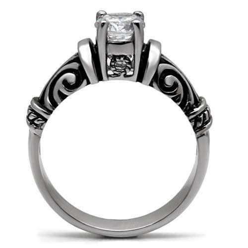 MATK082 - High polished (no plating) Stainless Steel Ring with AAA Grade CZ  in Clear