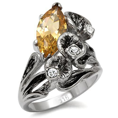 MATK083 - High polished (no plating) Stainless Steel Ring with AAA Grade CZ  in Champagne