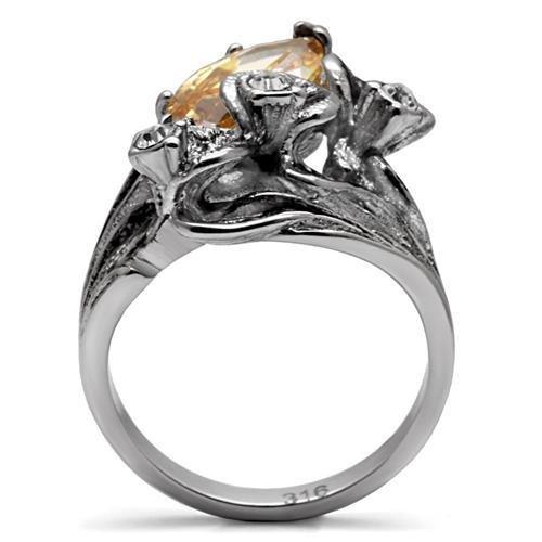 MATK083 - High polished (no plating) Stainless Steel Ring with AAA Grade CZ  in Champagne