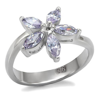 MATK084 - High polished (no plating) Stainless Steel Ring with AAA Grade CZ  in Light Amethyst