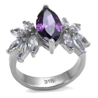 MATK085 - High polished (no plating) Stainless Steel Ring with AAA Grade CZ  in Amethyst