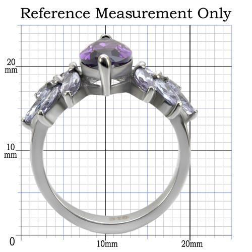 MATK085 - High polished (no plating) Stainless Steel Ring with AAA Grade CZ  in Amethyst