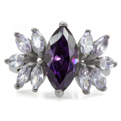 MATK085 - High polished (no plating) Stainless Steel Ring with AAA Grade CZ  in Amethyst