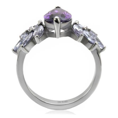 MATK085 - High polished (no plating) Stainless Steel Ring with AAA Grade CZ  in Amethyst