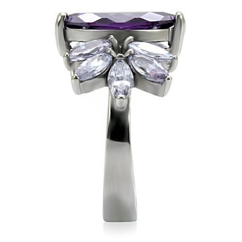 MATK085 - High polished (no plating) Stainless Steel Ring with AAA Grade CZ  in Amethyst