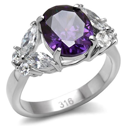 MATK086 - High polished (no plating) Stainless Steel Ring with AAA Grade CZ  in Amethyst