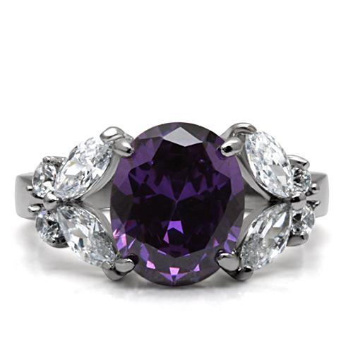 MATK086 - High polished (no plating) Stainless Steel Ring with AAA Grade CZ  in Amethyst