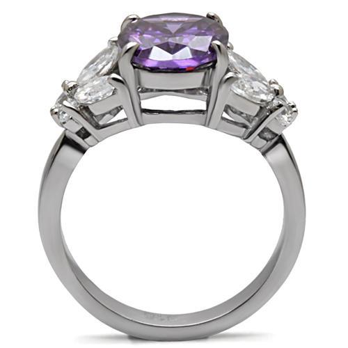 MATK086 - High polished (no plating) Stainless Steel Ring with AAA Grade CZ  in Amethyst