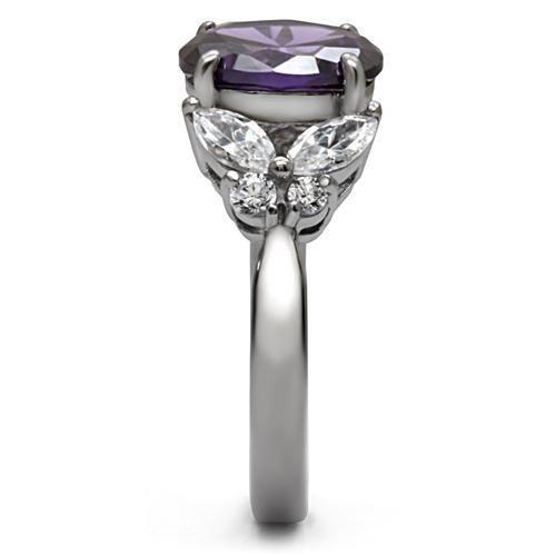 MATK086 - High polished (no plating) Stainless Steel Ring with AAA Grade CZ  in Amethyst