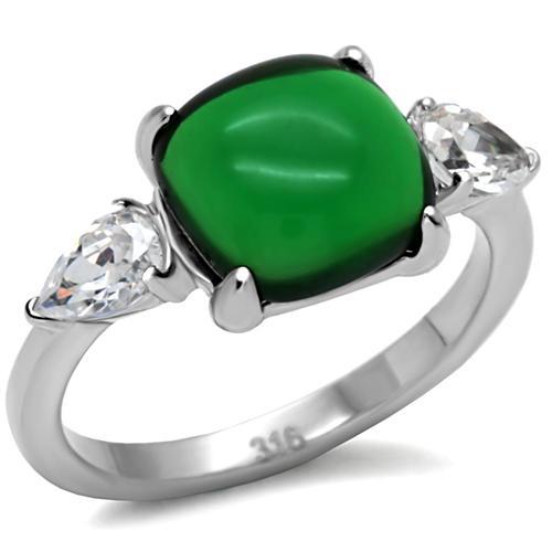 MATK087 - High polished (no plating) Stainless Steel Ring with Synthetic Synthetic Glass in Emerald