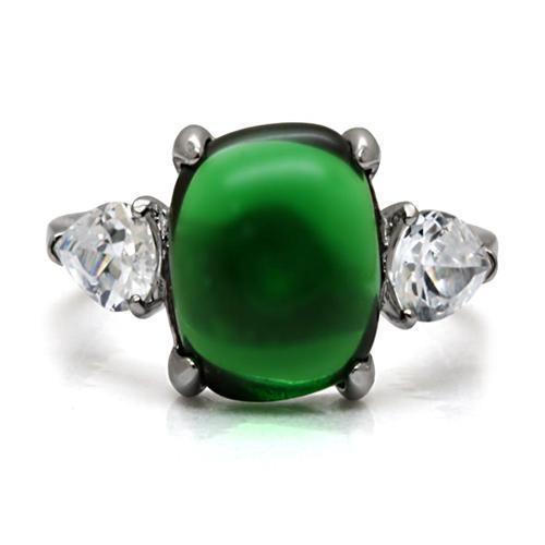 MATK087 - High polished (no plating) Stainless Steel Ring with Synthetic Synthetic Glass in Emerald