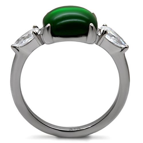 MATK087 - High polished (no plating) Stainless Steel Ring with Synthetic Synthetic Glass in Emerald