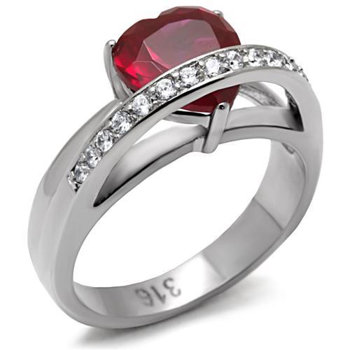 MATK089 - High polished (no plating) Stainless Steel Ring with AAA Grade CZ  in Ruby