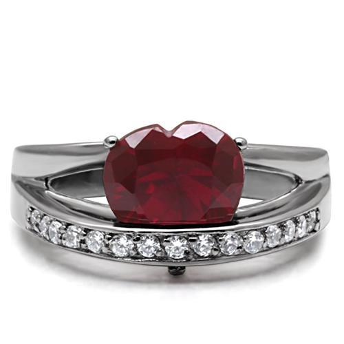 MATK089 - High polished (no plating) Stainless Steel Ring with AAA Grade CZ  in Ruby