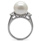 MATK090 - High polished (no plating) Stainless Steel Ring with Synthetic Pearl in Aurora Borealis (Rainbow Effect)