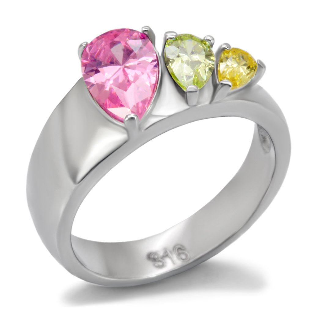 MATK091 - High polished (no plating) Stainless Steel Ring with AAA Grade CZ  in Multi Color