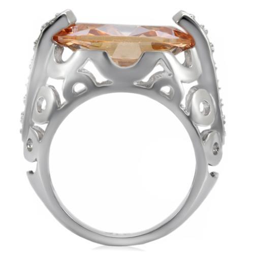 MATK092 - High polished (no plating) Stainless Steel Ring with AAA Grade CZ  in Champagne