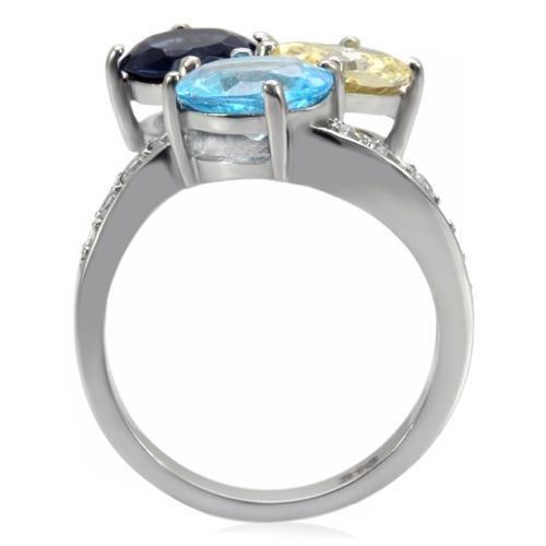 MATK094 - High polished (no plating) Stainless Steel Ring with Synthetic Synthetic Glass in Multi Color