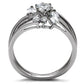 MATK096 - High polished (no plating) Stainless Steel Ring with AAA Grade CZ  in Clear