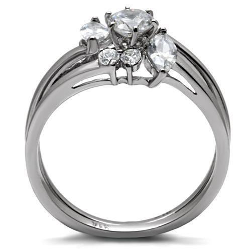 MATK096 - High polished (no plating) Stainless Steel Ring with AAA Grade CZ  in Clear