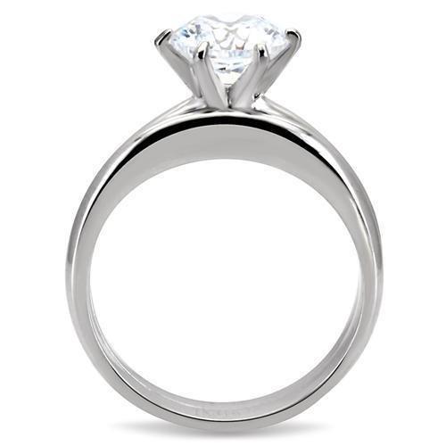 MATK097 - High polished (no plating) Stainless Steel Ring with AAA Grade CZ  in Clear