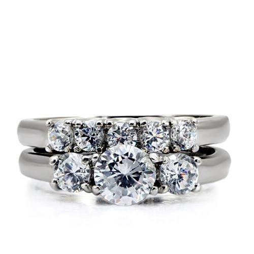 MATK098 - High polished (no plating) Stainless Steel Ring with AAA Grade CZ  in Clear