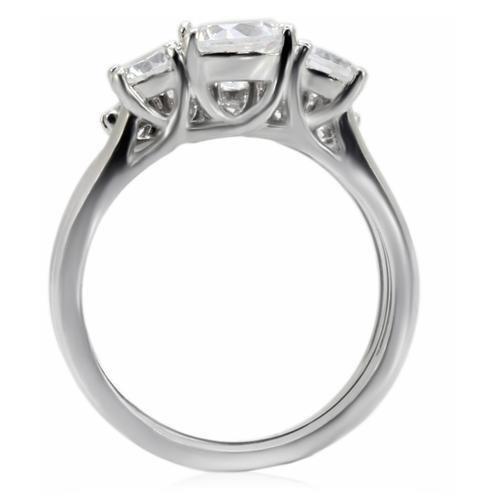 MATK098 - High polished (no plating) Stainless Steel Ring with AAA Grade CZ  in Clear