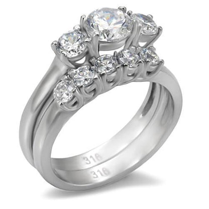 MATK098 - High polished (no plating) Stainless Steel Ring with AAA Grade CZ  in Clear