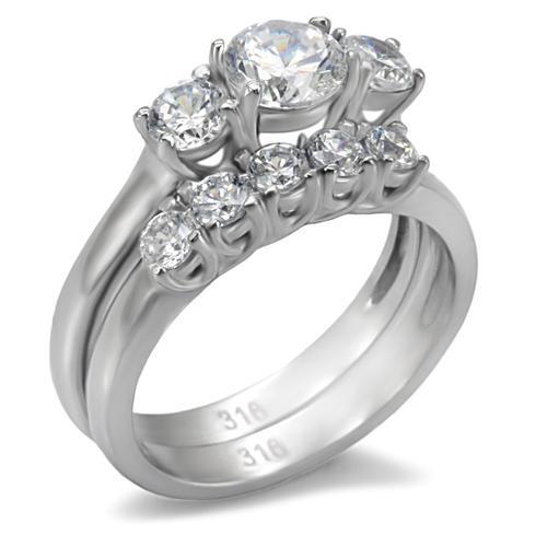MATK098 - High polished (no plating) Stainless Steel Ring with AAA Grade CZ  in Clear