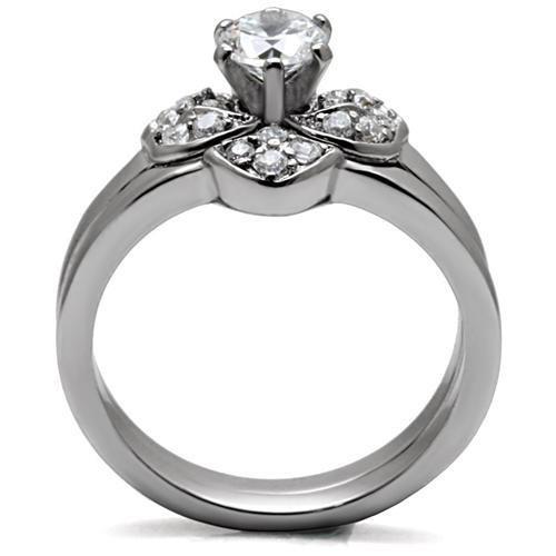 MATK099 - High polished (no plating) Stainless Steel Ring with AAA Grade CZ  in Clear