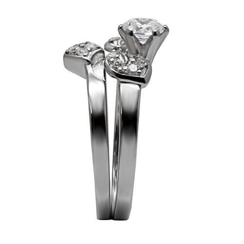 MATK099 - High polished (no plating) Stainless Steel Ring with AAA Grade CZ  in Clear
