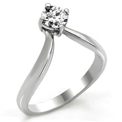 MATK0W260 - High polished (no plating) Stainless Steel Ring with AAA Grade CZ  in Clear