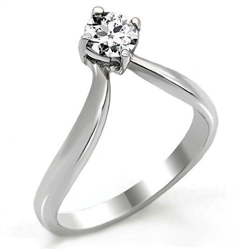 MATK0W260 - High polished (no plating) Stainless Steel Ring with AAA Grade CZ  in Clear