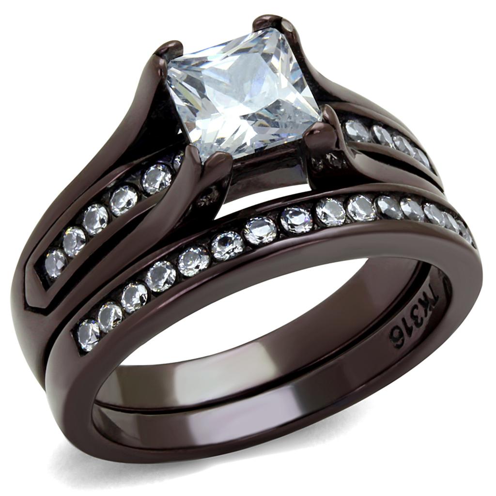 MATK0W383DC - IP Dark Brown (IP coffee) Stainless Steel Ring with AAA Grade CZ  in Clear