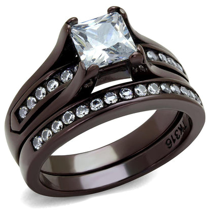MATK0W383DC - IP Dark Brown (IP coffee) Stainless Steel Ring with AAA Grade CZ  in Clear