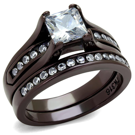 MATK0W383DC - IP Dark Brown (IP coffee) Stainless Steel Ring with AAA Grade CZ  in Clear