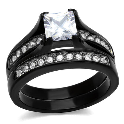 MATK0W383J - Two-Tone IP Black Stainless Steel Ring with AAA Grade CZ  in Clear