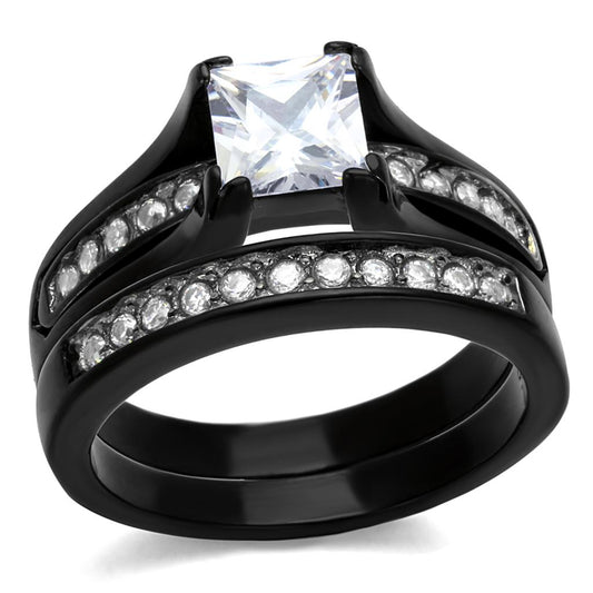 MATK0W383J - Two-Tone IP Black Stainless Steel Ring with AAA Grade CZ  in Clear