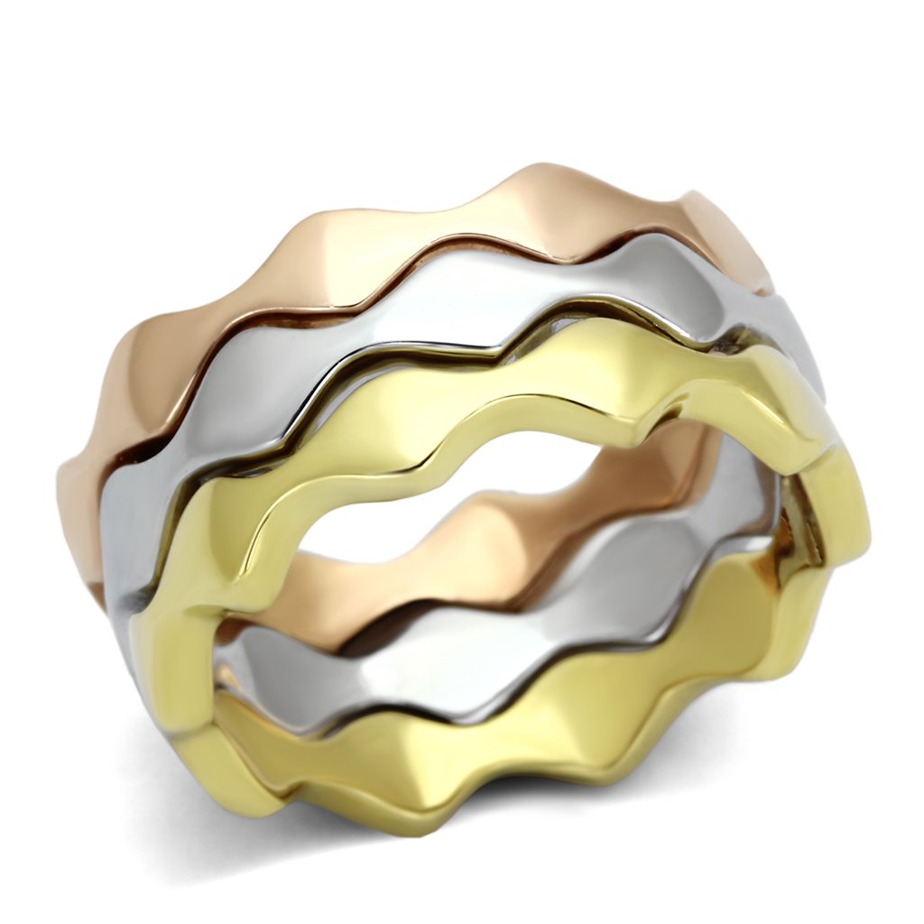 MATK1002 - Three Tone (IP Gold & IP Rose Gold & High Polished) Stainless Steel Ring with No Stone