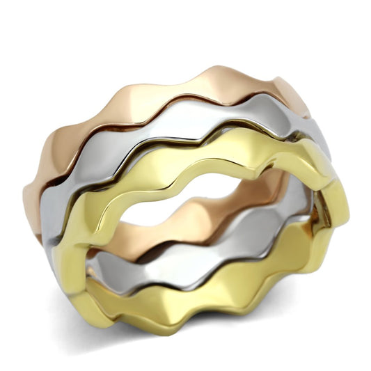 MATK1002 - Three Tone (IP Gold & IP Rose Gold & High Polished) Stainless Steel Ring with No Stone