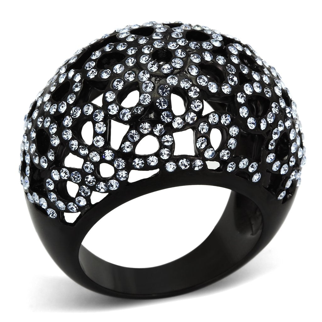MATK1003 - IP Black(Ion Plating) Stainless Steel Ring with Top Grade Crystal  in Light Sapphire