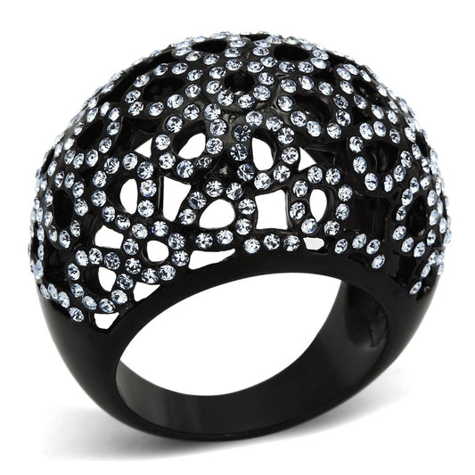MATK1003 - IP Black(Ion Plating) Stainless Steel Ring with Top Grade Crystal  in Light Sapphire