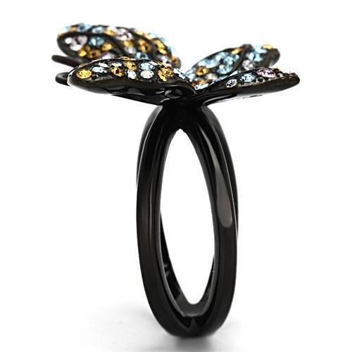 MATK1004 - IP Black(Ion Plating) Stainless Steel Ring with Top Grade Crystal  in Multi Color