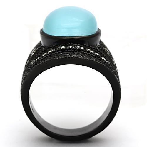 MATK1006 - IP Black(Ion Plating) Stainless Steel Ring with Synthetic Cat Eye in Sea Blue