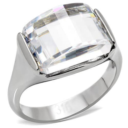 MATK100 - High polished (no plating) Stainless Steel Ring with AAA Grade CZ  in Clear