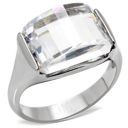 MATK100 - High polished (no plating) Stainless Steel Ring with AAA Grade CZ  in Clear